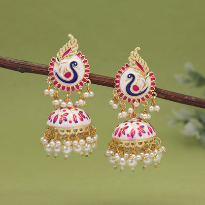 White Color Meenakari Earrings (MKE2002WHT) - preyans.com