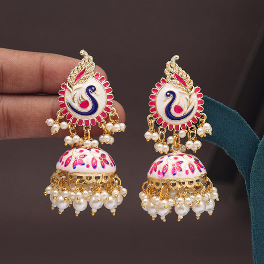 White Color Meenakari Earrings (MKE2002WHT) - preyans.com