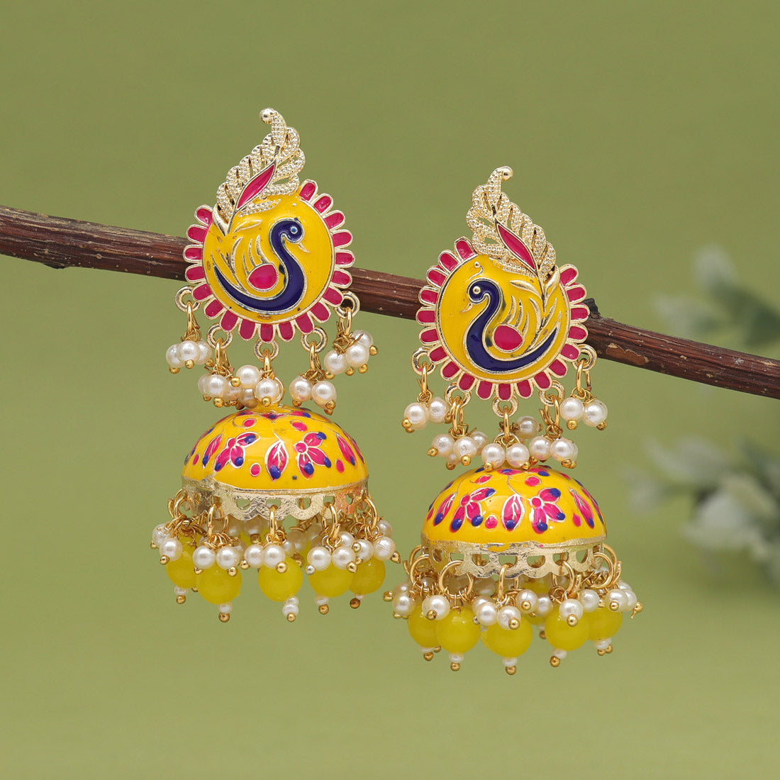 Yellow Color Meenakari Earrings (MKE2002YLW) - preyans.com