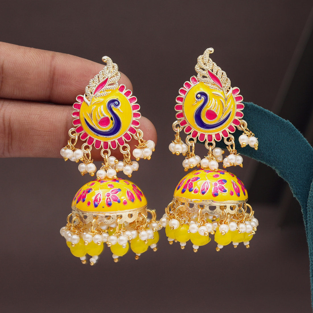 Yellow Color Meenakari Earrings (MKE2002YLW) - preyans.com