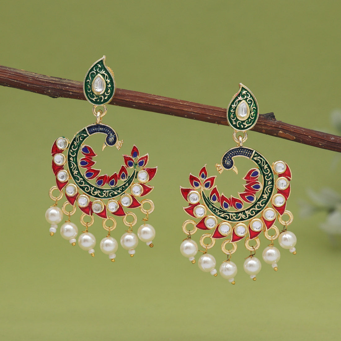 Red Color Meenakari Earrings (MKE2003RED) - preyans.com