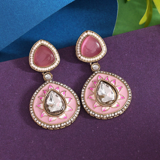 Pink Color Meenakari Earrings (MKE2004PNK) - Preyans.com