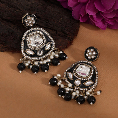 Black Color Kundan Meenakari Earrings (MKE2005BLK) - Preyans.com