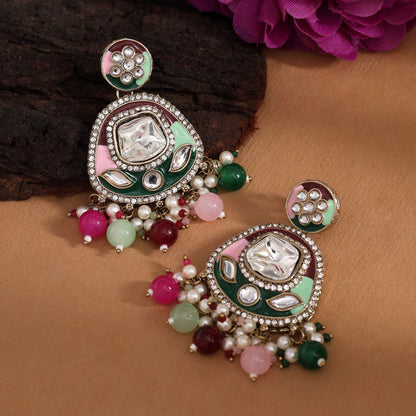 Multi Color Kundan Meenakari Earrings (MKE2005MLT) - Preyans.com