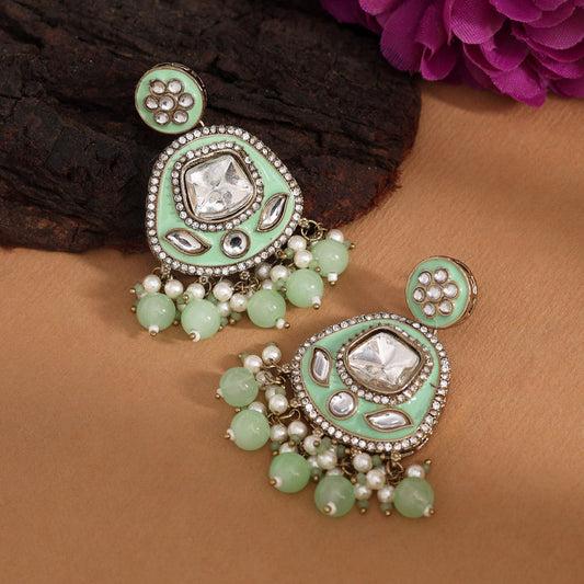 Pista Green Color Kundan Meenakari Earrings (MKE2005PGRN) - Preyans.com