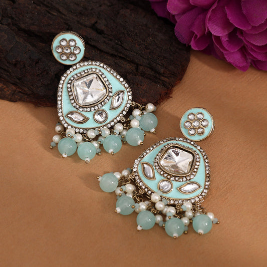 Sky Blue Color Kundan Meenakari Earrings (MKE2005SBLU) - Preyans.com