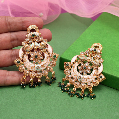 Green Color Kundan Meenakari Earrings (MKE2006GRN) - Preyans.com