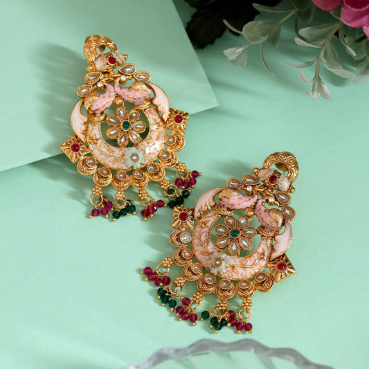 Rani & Green Color Kundan Meenakari Earrings (MKE2006RNIGRN) - Preyans.com