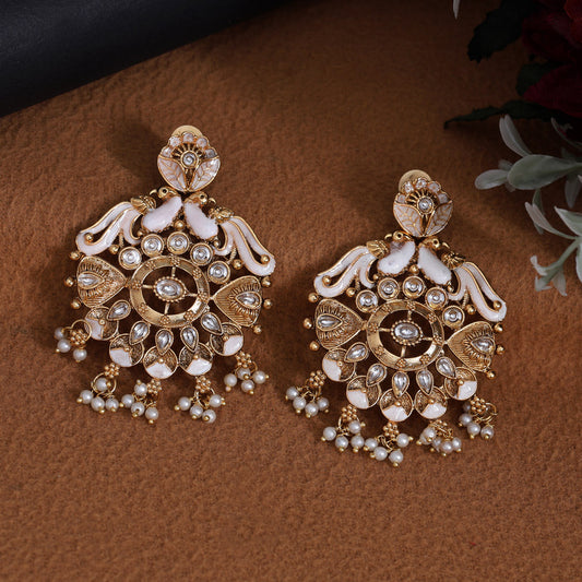 Gold Color Kundan Meenakari Earrings (MKE2008GLD) - Preyans.com