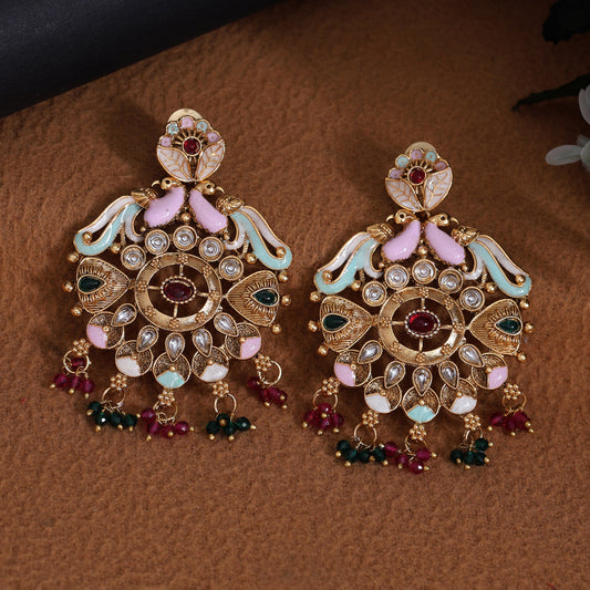 Multi Color Kundan Meenakari Earrings (MKE2008MLT) - Preyans.com