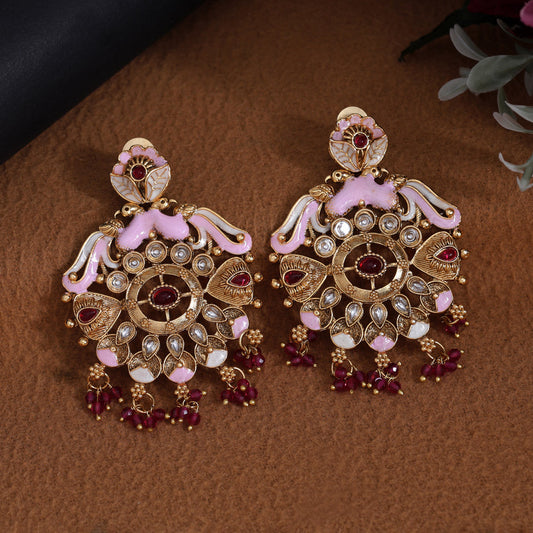 Rani Color Kundan Meenakari Earrings (MKE2008RNI) - Preyans.com