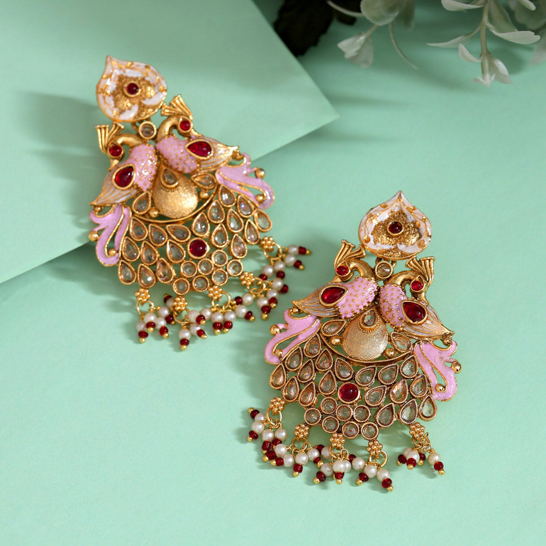 Maroon Color Kundan Meenakari Earrings (MKE2009MRN) - Preyans.com