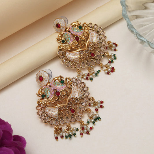 Multi Color Kundan Meenakari Earrings (MKE2010MLT) - Preyans.com