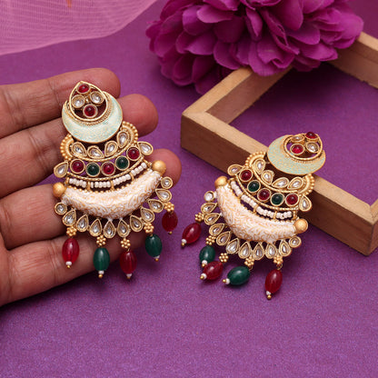 Rani & Green Color Kundan Meenakari Earrings (MKE2012RNIGRN) - Preyans.com