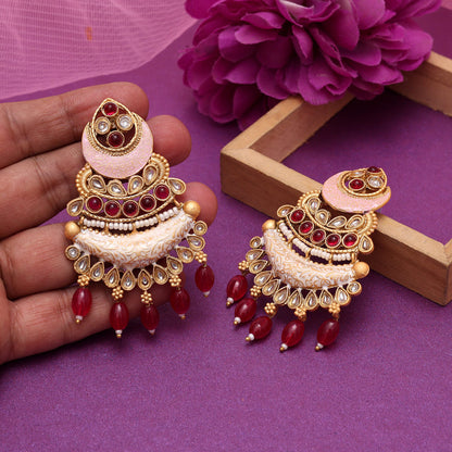 Rani Color Kundan Meenakari Earrings (MKE2012RNI) - Preyans.com