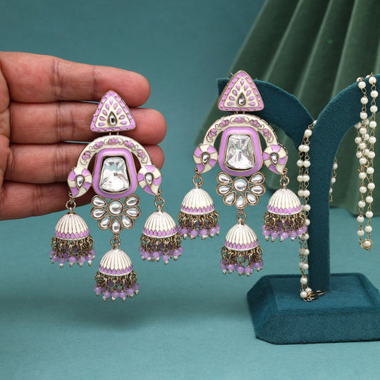 Light Purple Color Kundan Meenakari Earrings (MKE2014LPRP) - Preyans.com