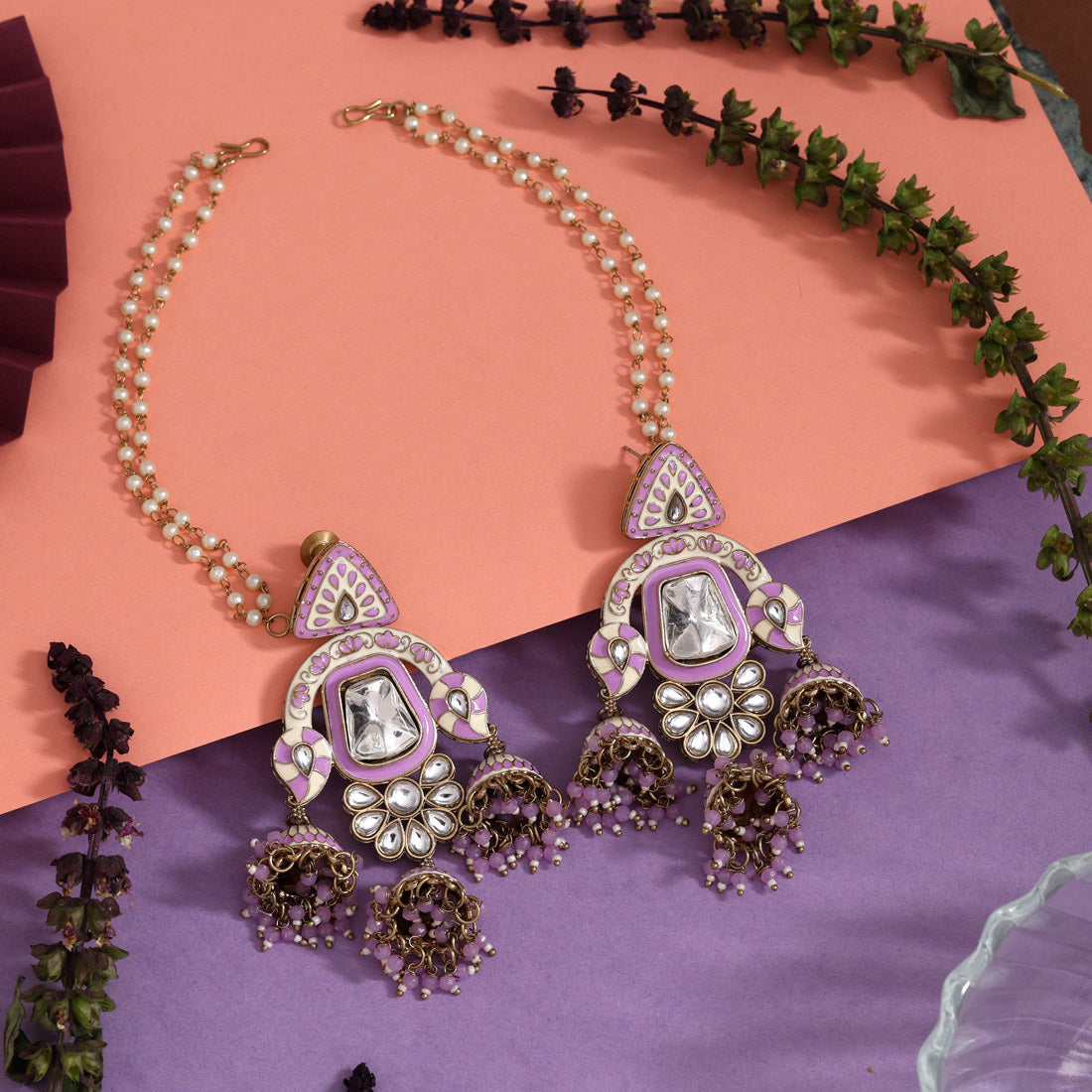 Light Purple Color Kundan Meenakari Earrings (MKE2014LPRP) - Preyans.com