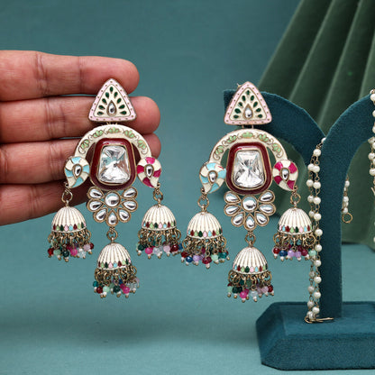 Multi Color Kundan Meenakari Earrings (MKE2014MLT) - Preyans.com