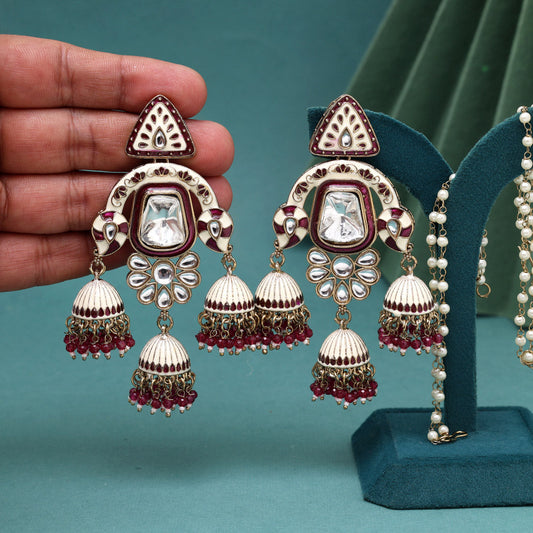 Magenta Color Kundan Meenakari Earrings (MKE2014MNT) - Preyans.com