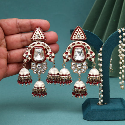 Maroon Color Kundan Meenakari Earrings (MKE2014MRN) - Preyans.com