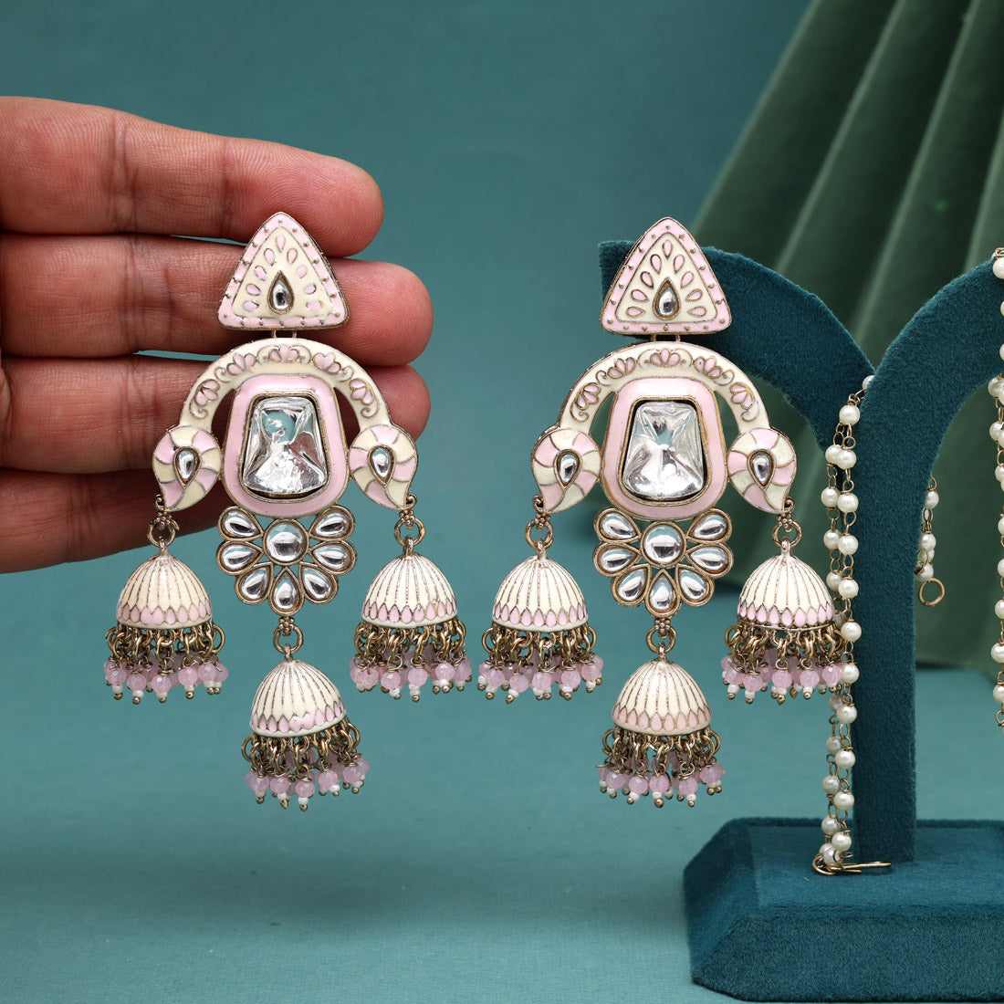 Pink Color Kundan Meenakari Earrings (MKE2014PNK) - Preyans.com