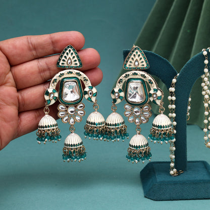 Rama Green Color Kundan Meenakari Earrings (MKE2014RGRN) - Preyans.com