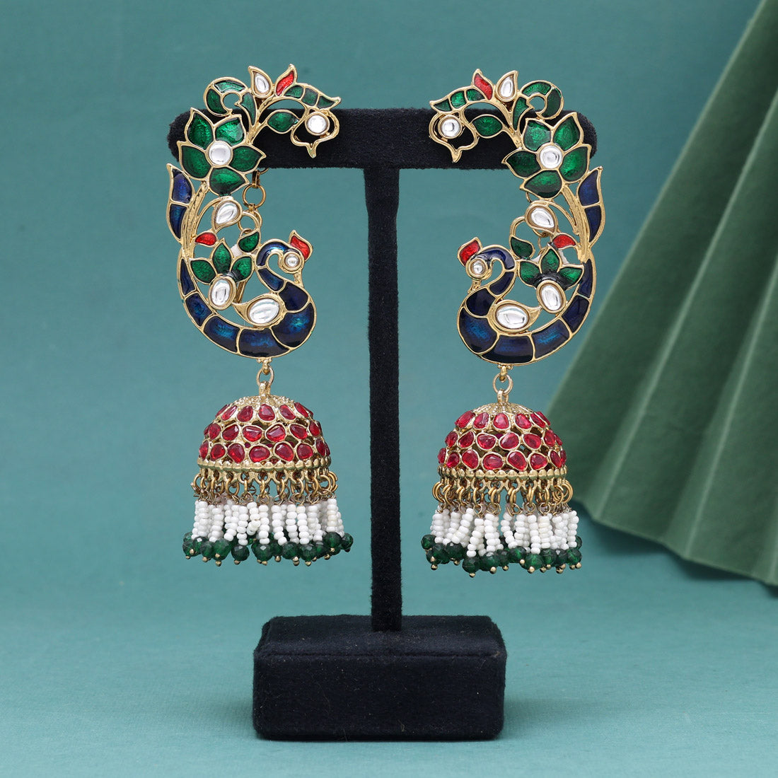 Multi Color Kundan Meenakari Earrings (MKE2015MLT) - Preyans.com