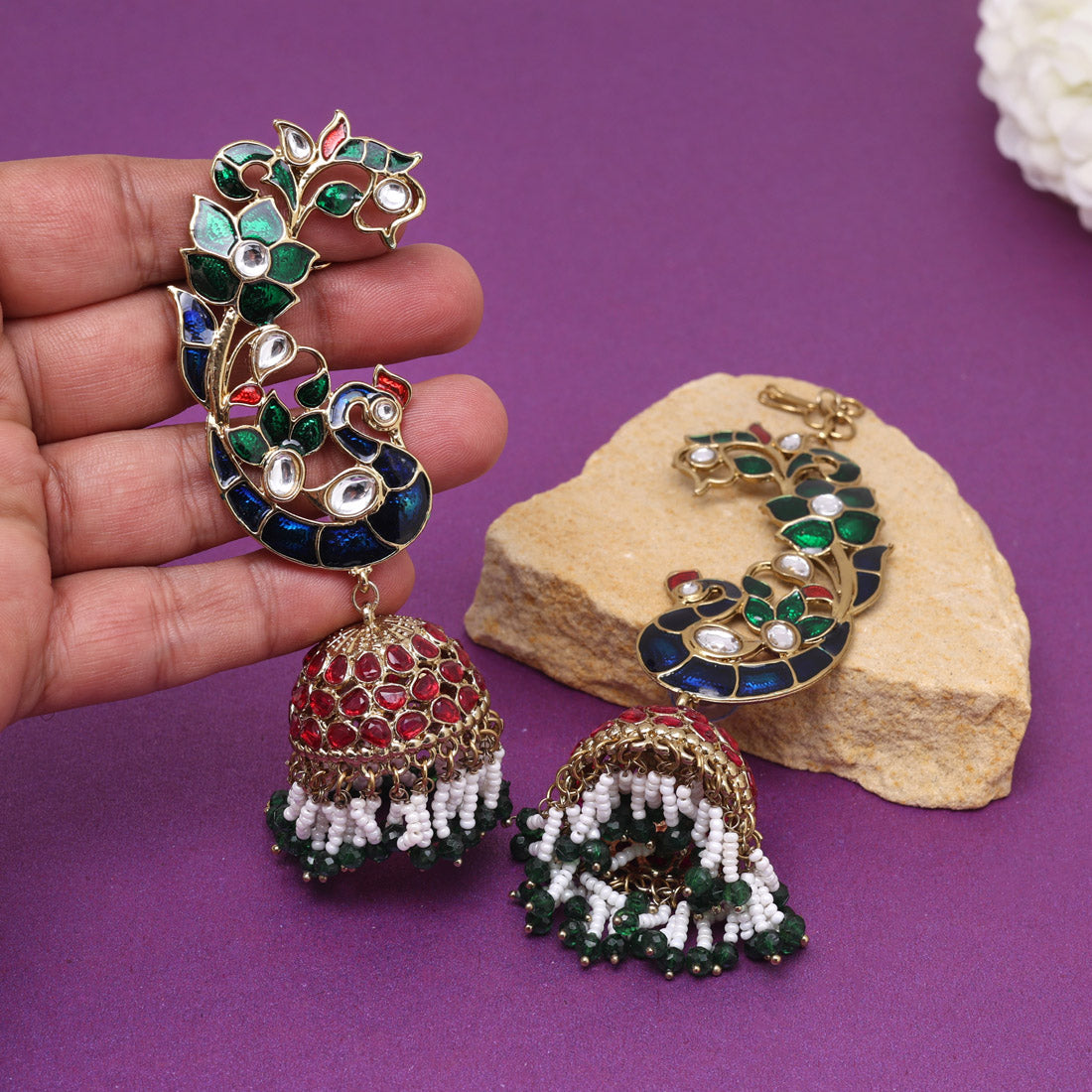 Multi Color Kundan Meenakari Earrings (MKE2015MLT) - Preyans.com