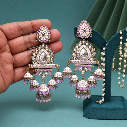 Light Purple Color Kundan Meenakari Earrings (MKE2016LPRP) - Preyans.com