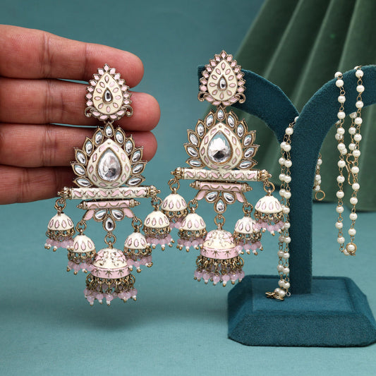 Pink Color Kundan Meenakari Earrings (MKE2016PNK) - Preyans.com