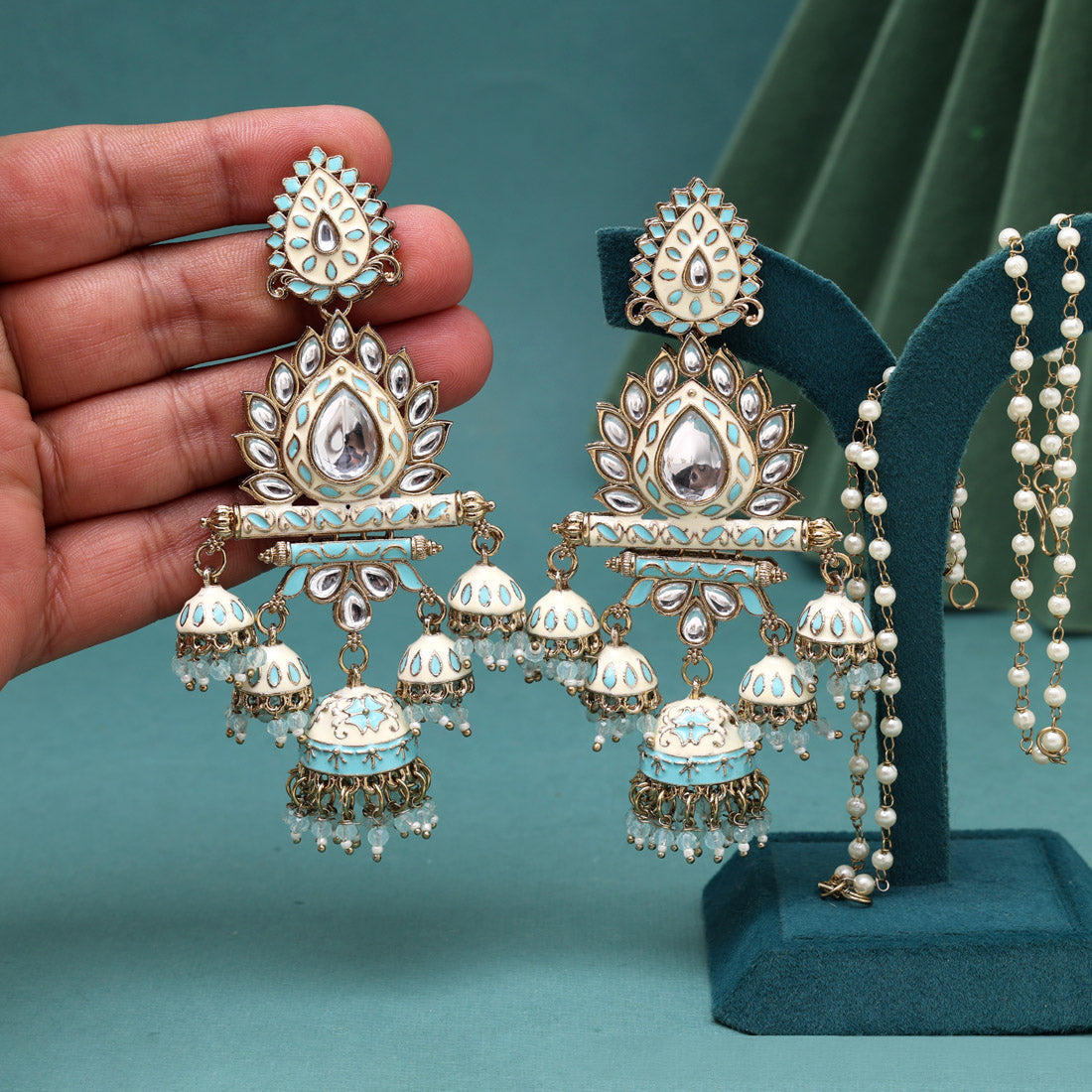 Sky Blue Color Kundan Meenakari Earrings (MKE2016SBLU) - Preyans.com