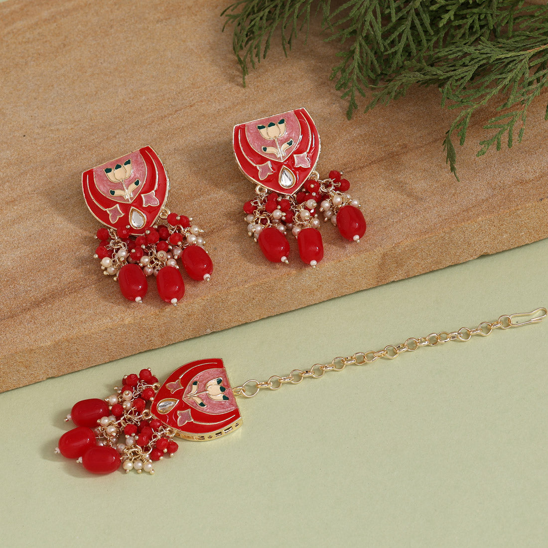 Red Color Choker Meenakari Necklace Set (MKN551RED) - preyans.com