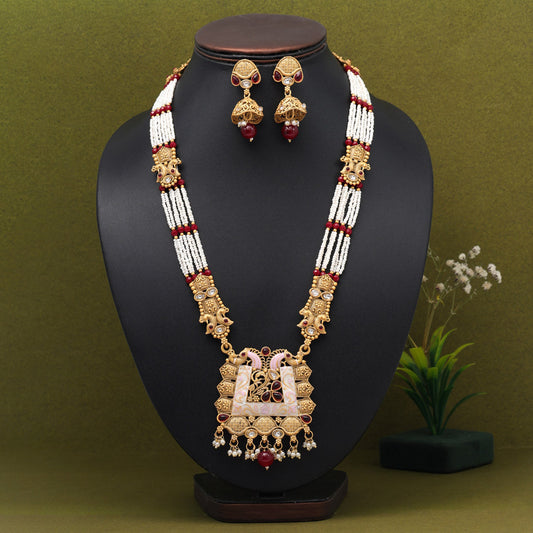 Rani Color Long Meenakari Matte Gold Necklace Set (MKN562RNI) - preyans.com