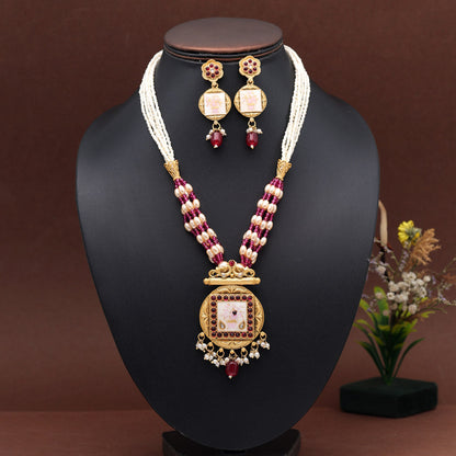 Rani Color Long Meenakari Matte Gold Necklace Set (MKN567RNI) - preyans.com