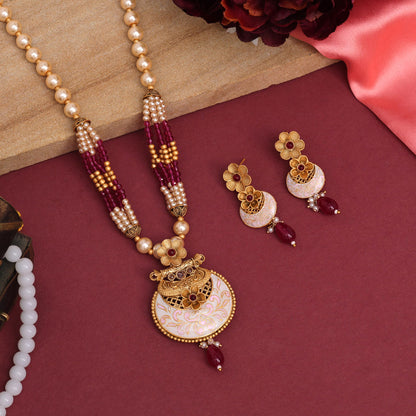 Rani Color Long Meenakari Matte Gold Necklace Set (MKN568RNI) - Preyans.com