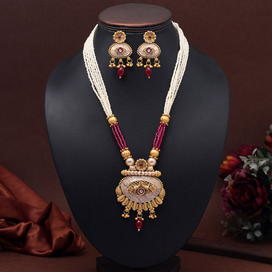 Maroon Color Long Meenakari Matte Gold Necklace Set (MKN569MRN) - preyans.com