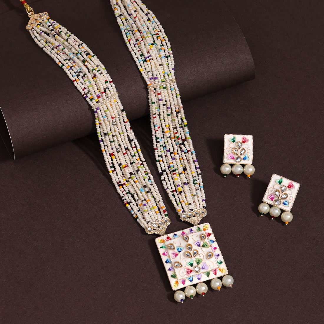 Multi Color Long Meenakari Necklace Set (MKN576MLT) - preyans.com