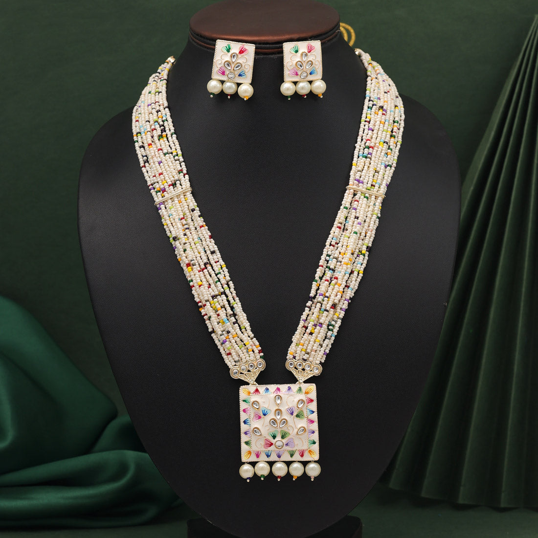 Multi Color Long Meenakari Necklace Set (MKN576MLT) - preyans.com