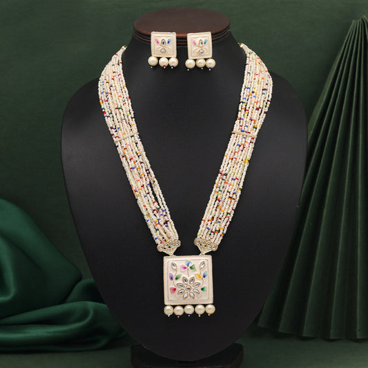 Multi Color Long Meenakari Necklace Set (MKN577MLT) - preyans.com