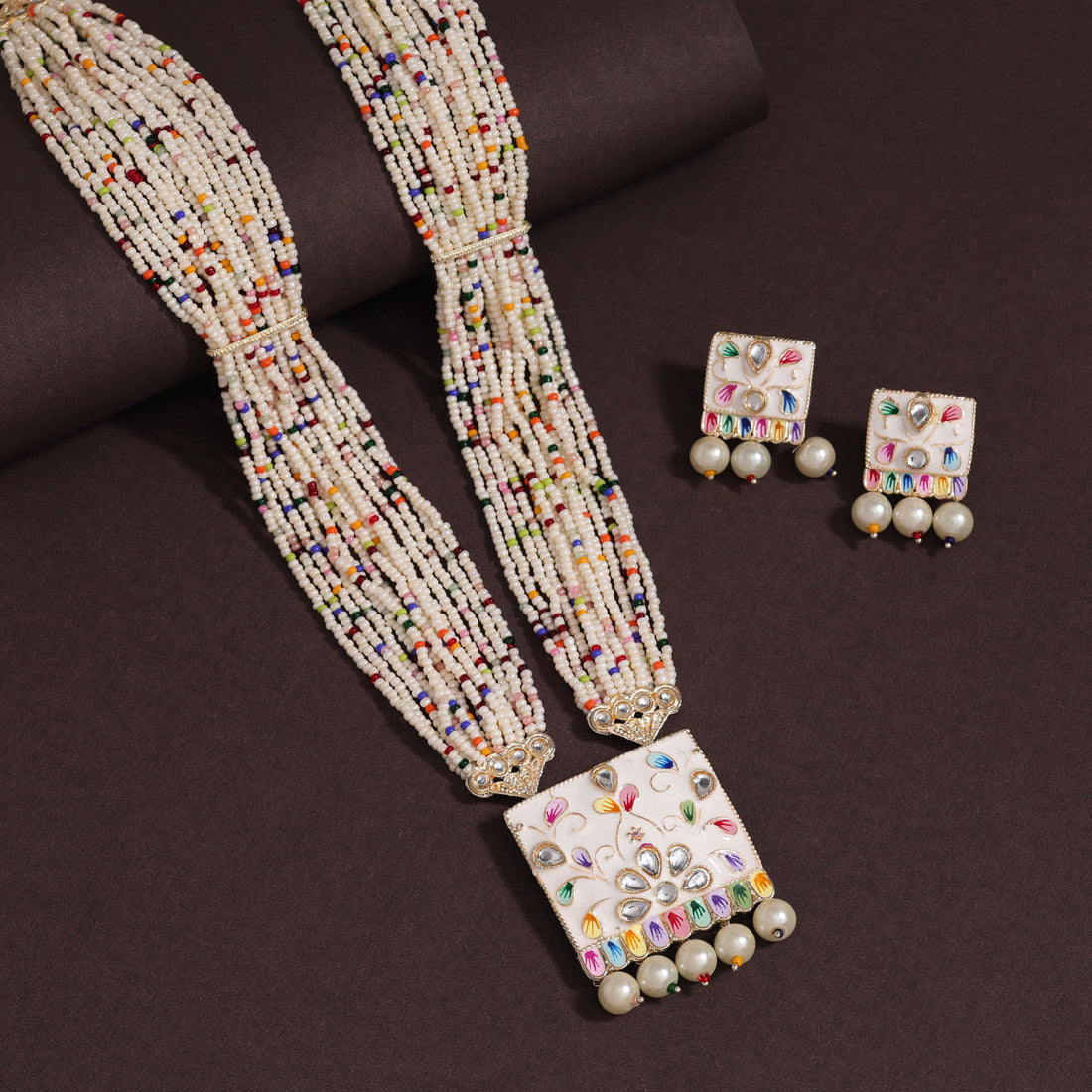 Multi Color Long Meenakari Necklace Set (MKN578MLT) - preyans.com