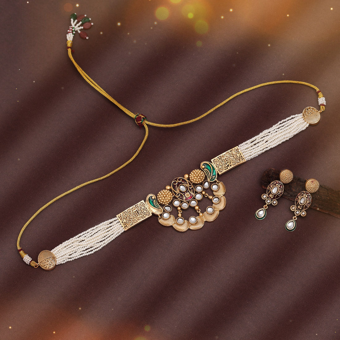 Maroon & Green Color Choker Meenakari Necklace Set (MKN589MG) - preyans.com