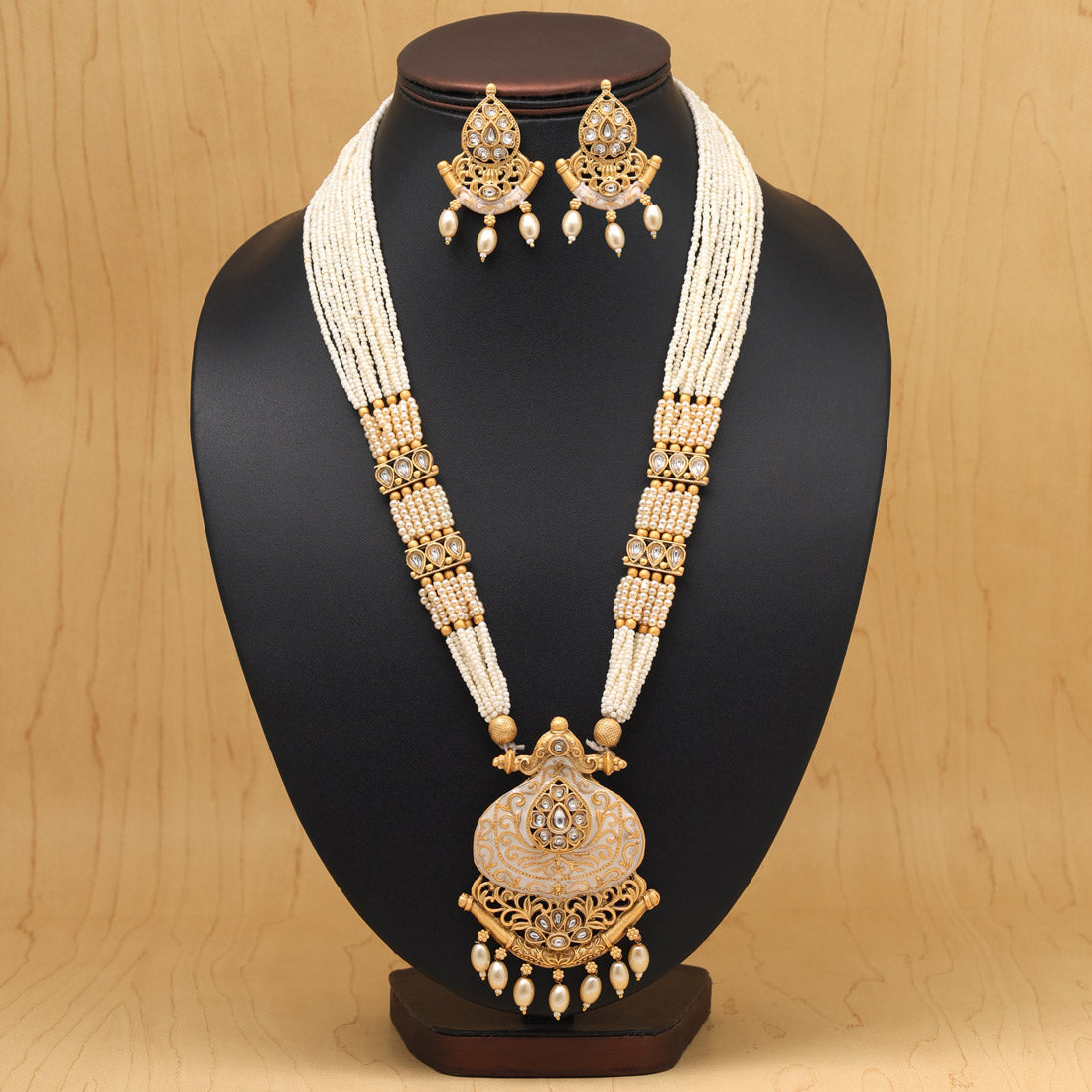 Gold Color Long Meenakari Necklace Set (MKN591GLD) - Preyans.com