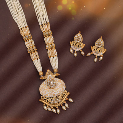 Gold Color Long Meenakari Necklace Set (MKN591GLD) - Preyans.com