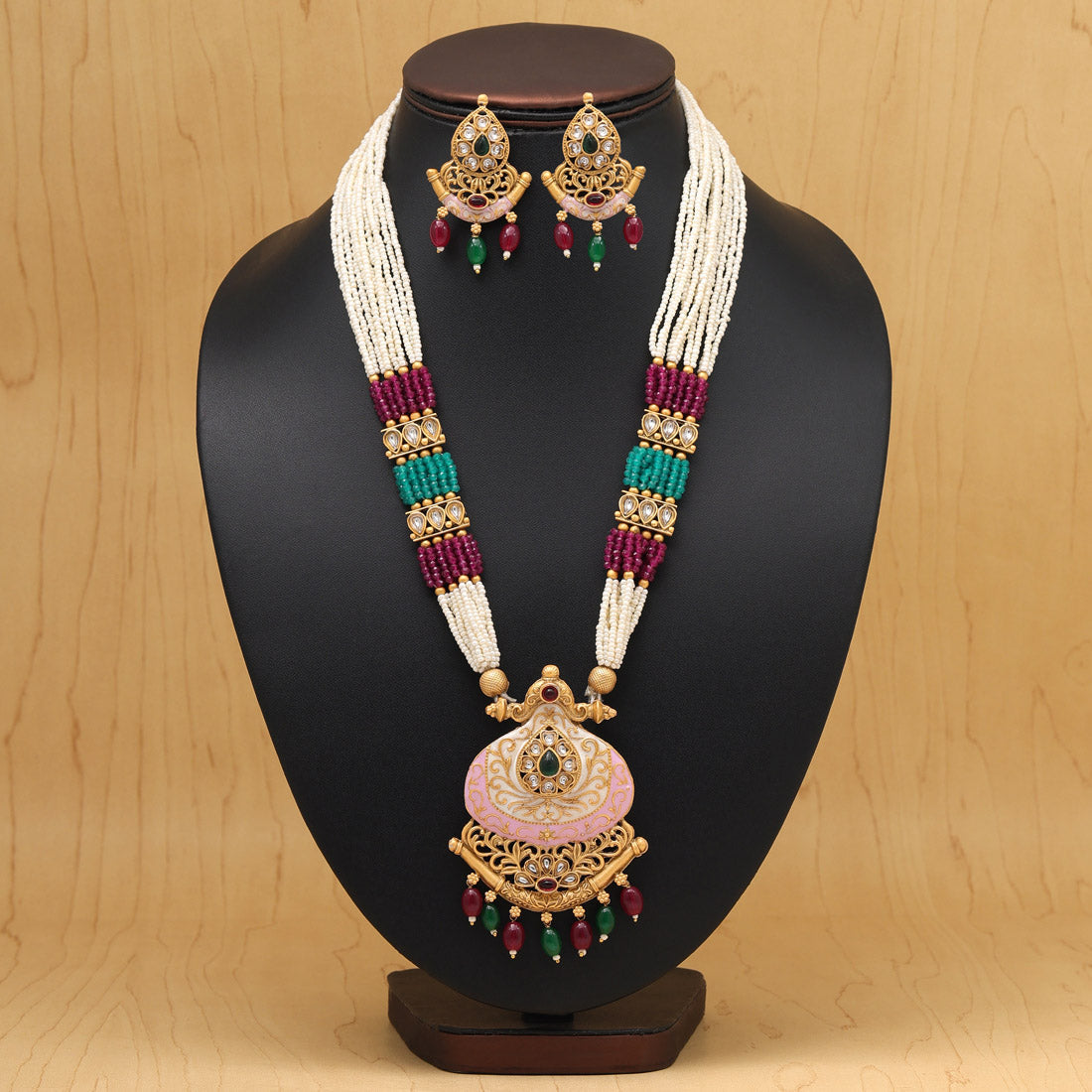 Rani & Green Color Long Meenakari Necklace Set (MKN591RNIGRN) - preyans.com