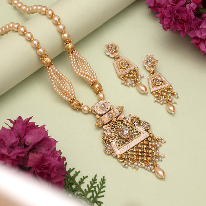 Gold Color Matte Gold Meenakari Necklace Set (MKN603GLD) - Preyans.com