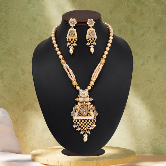 Gold Color Matte Gold Meenakari Necklace Set (MKN603GLD) - Preyans.com