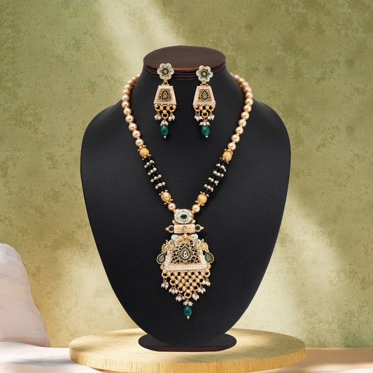 Green Color Matte Gold Meenakari Necklace Set (MKN603GRN) - Preyans.com