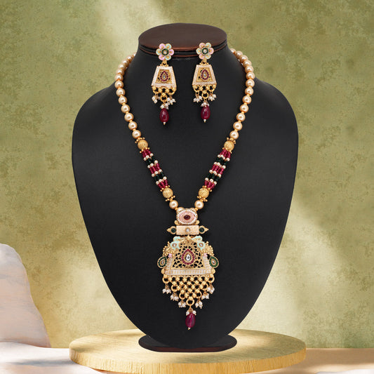 Rani & Green Color Matte Gold Meenakari Necklace Set (MKN603RNIGRN) - Preyans.com