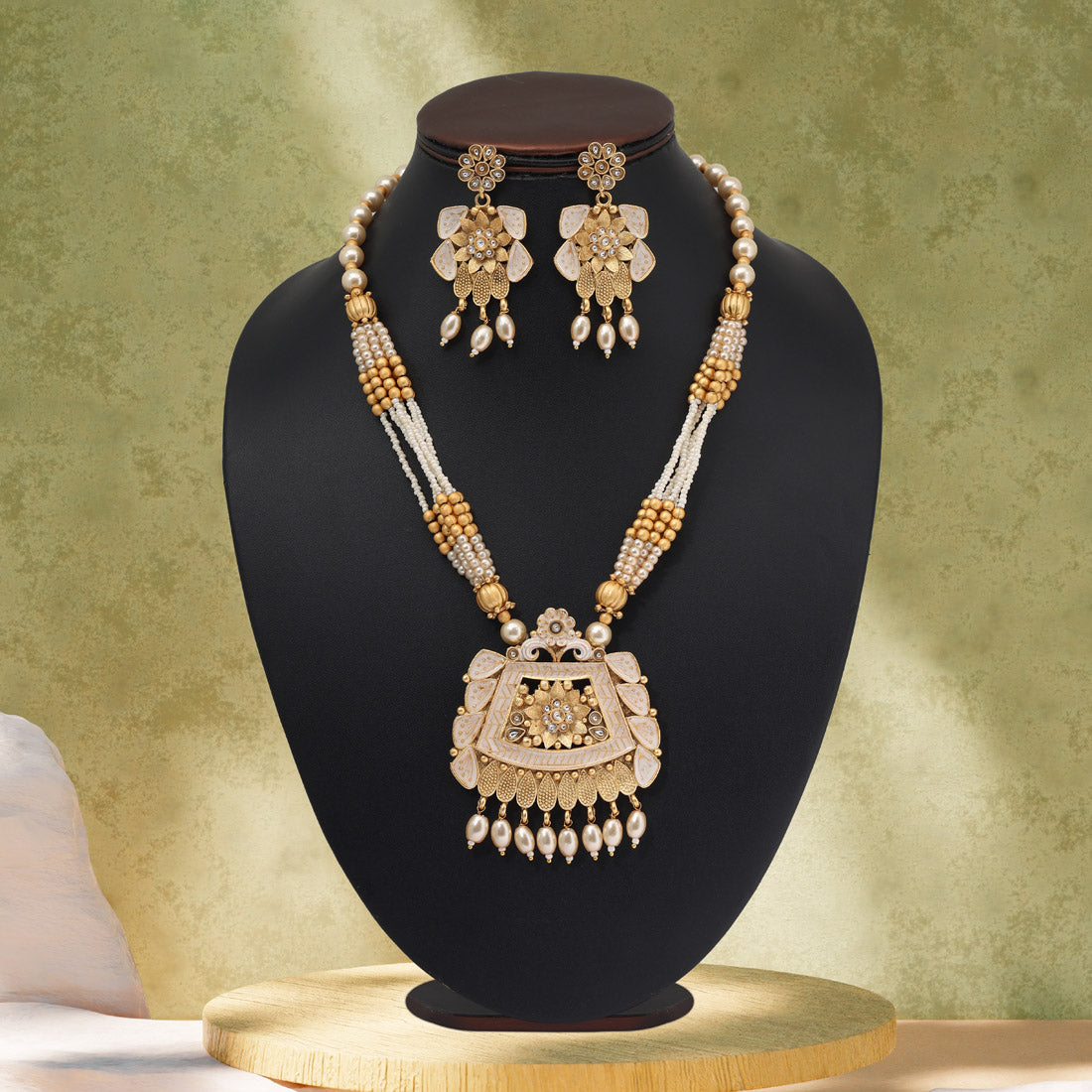 Gold Color Matte Gold Meenakari Necklace Set (MKN604GLD) - Preyans.com