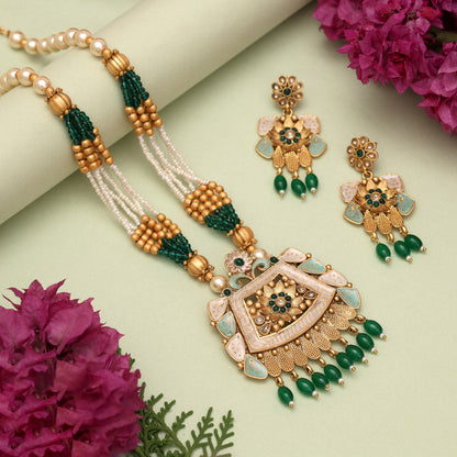 Green Color Matte Gold Meenakari Necklace Set (MKN604GRN) - Preyans.com